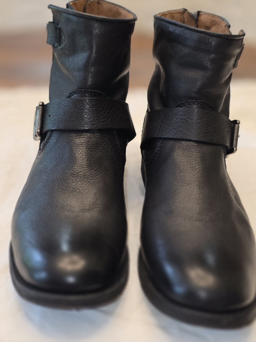 Frye Black Leather Ankle Harness Booties